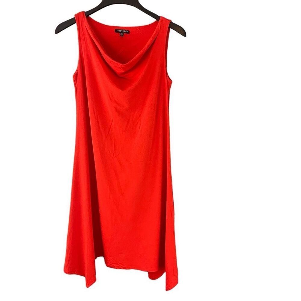 EILEEN FISHER Dress Orange Sleeveless "Firefly" Midi Length Cowl - PETITE SMALL